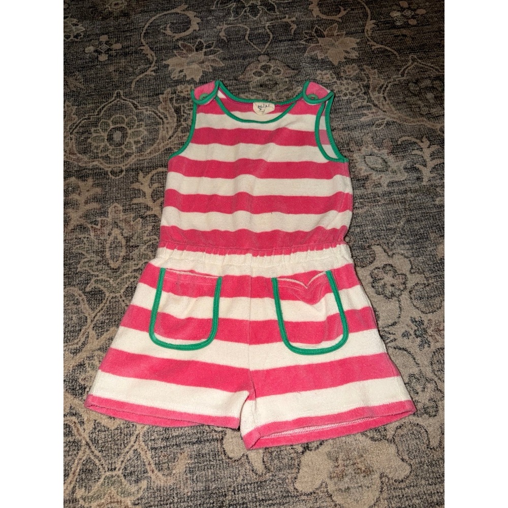 Mini Boden Pink White Stripe Terry Romper